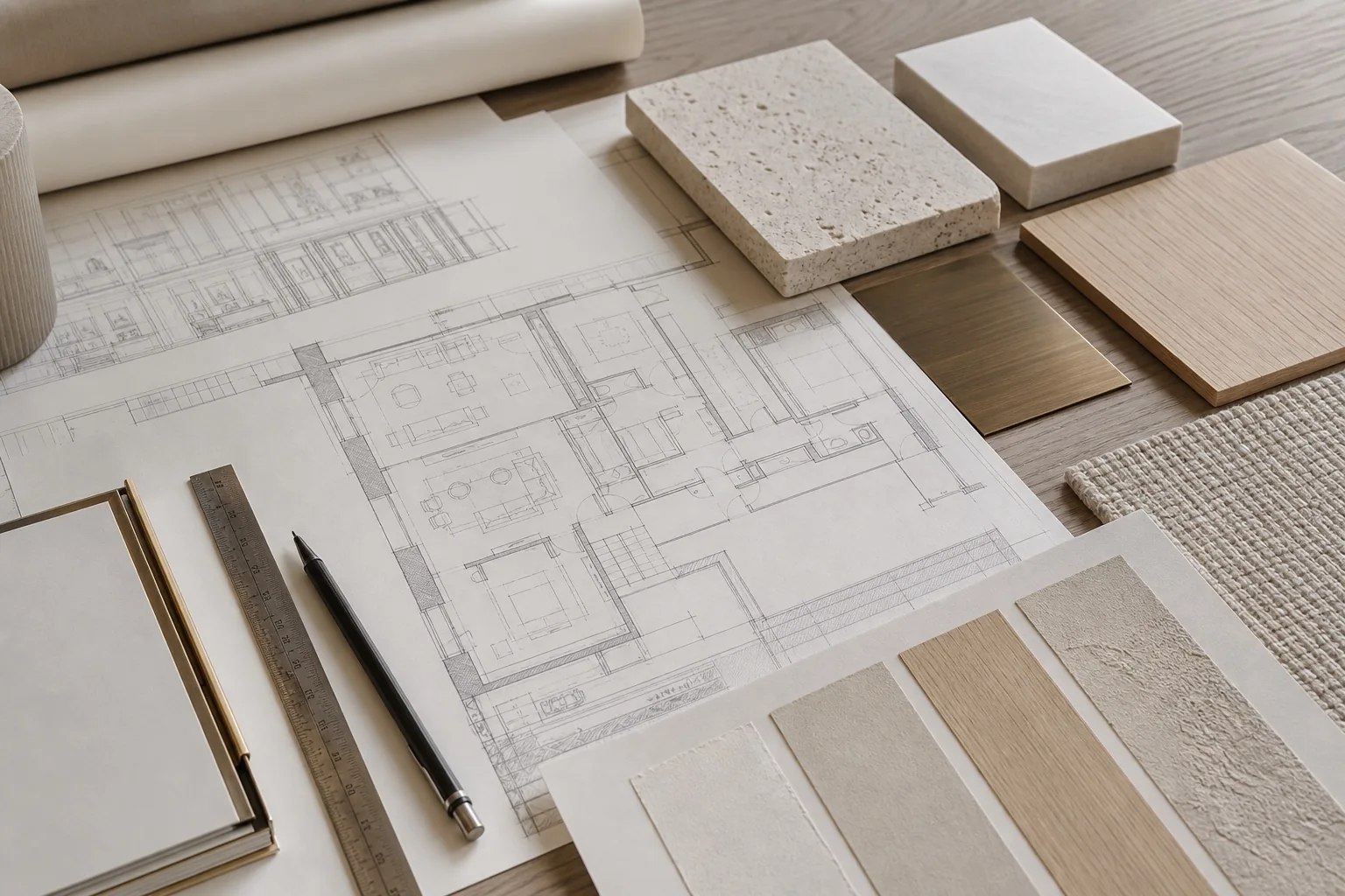 Plans d’architecture et sélection de matériaux pour une rénovation d’appartement à Paris