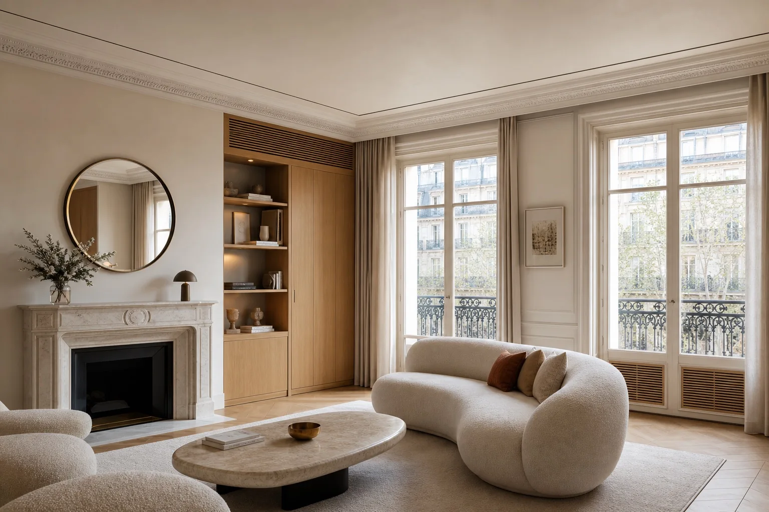 Climatisation et ventilation discrètement intégrées dans un intérieur parisien haut de gamme