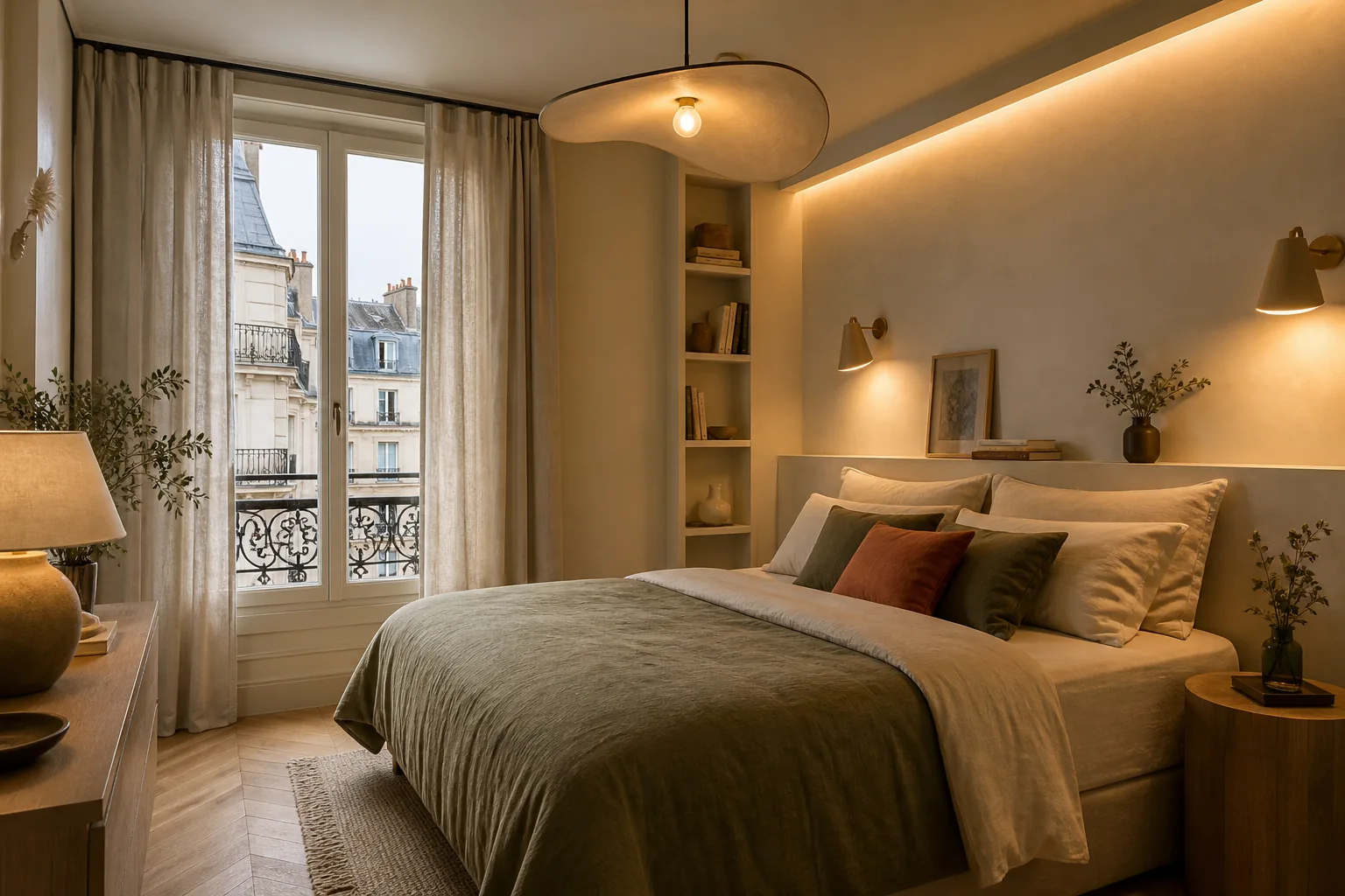 Éclairage en plusieurs points avec suspension, appliques et lumière indirecte Éclairage en plusieurs points avec suspension, appliques et lumière indirecte