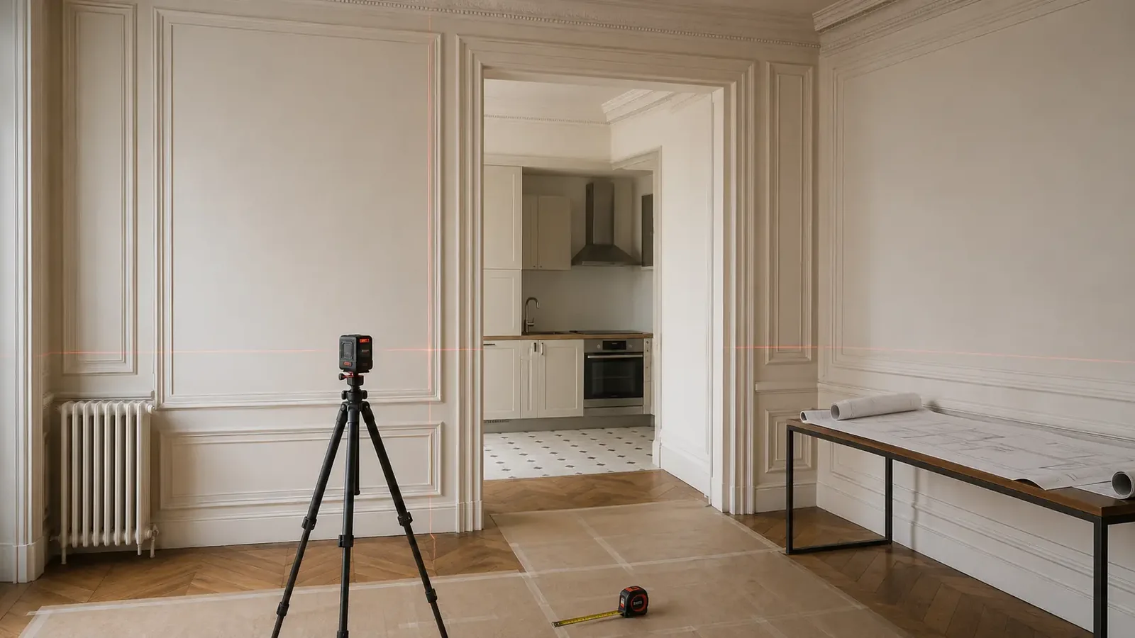 Relevé technique au laser dans un appartement parisien avant conception des travaux Relevé technique au laser dans un appartement parisien avant conception des travaux